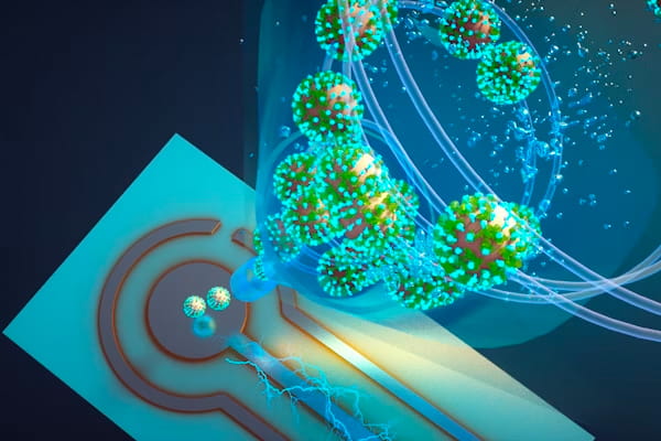 A team of researchers at the McKelvey School of Engineering and the School of Medicine has developed a proof-of-concept air quality monitor that can detect live SARS-CoV-2 virus in indoor environments. The monitor uses a biosensor made with nanobodies that is integrated into an air sampler that operates based on the wet cyclone technology, pictured above. (Image: Joseph Puthussery)