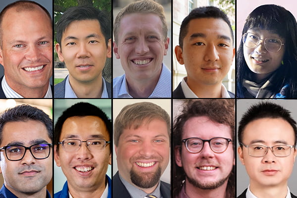 Clockwise from top left: Berkland, Chen, Cooper, Dai, Huang, Iqbal, Jiao, Russell, Wormleighton and Zhang